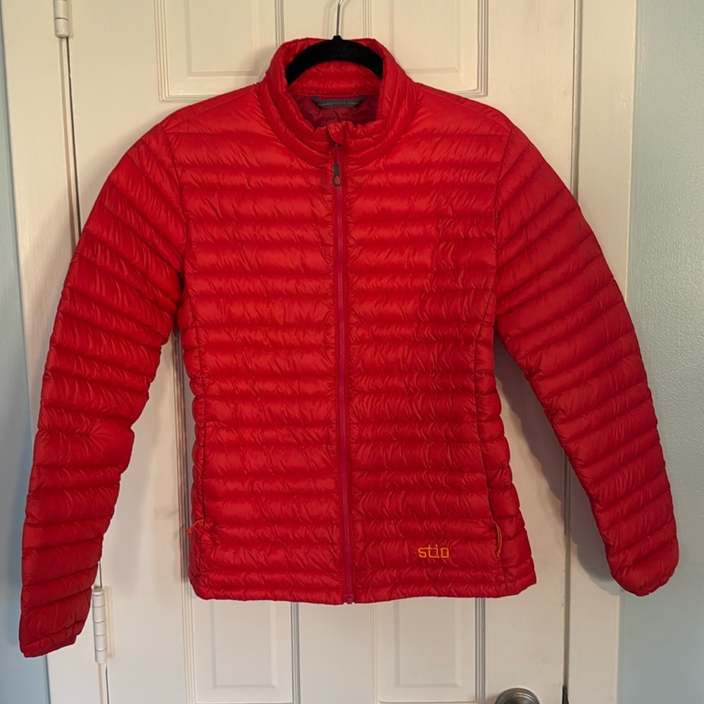 Stio puffer orange jacket size medium Pinion Down Sweater